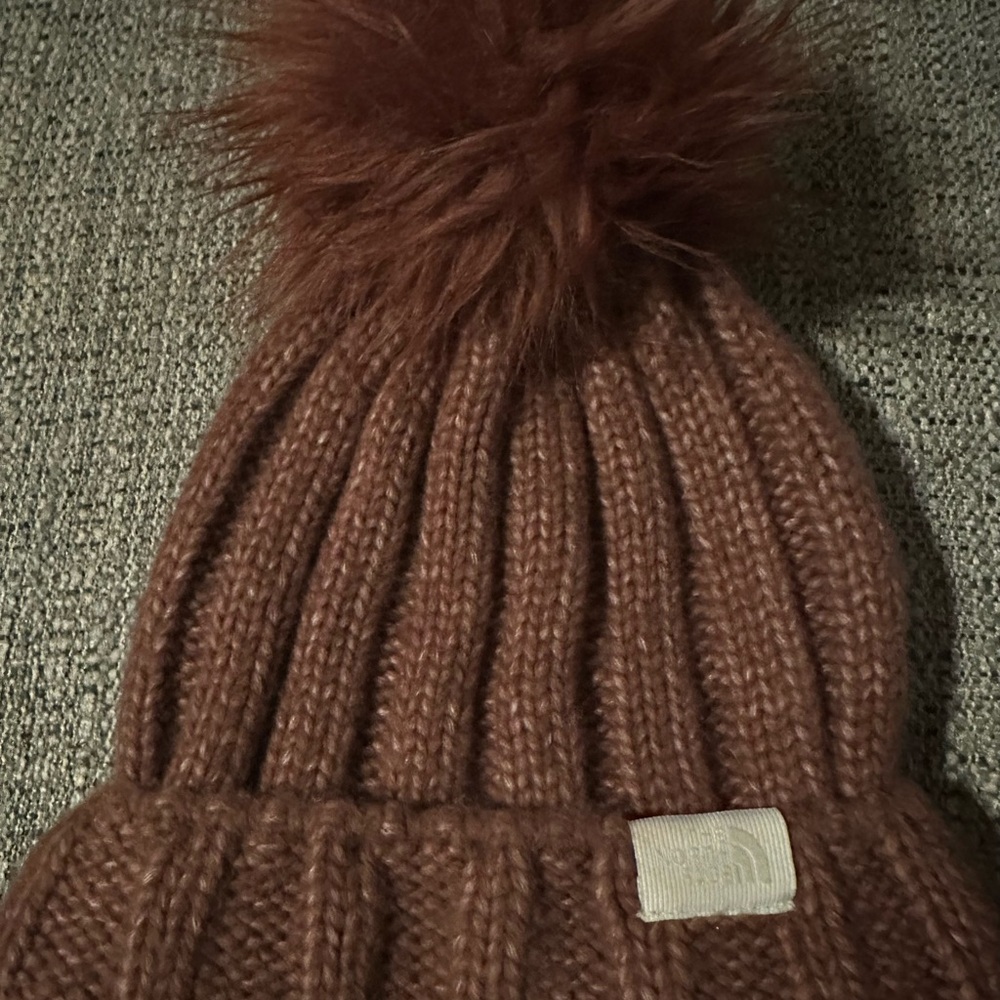 The North Face Oh Mega Faux Fur Pom Beanie in Wild Ginger